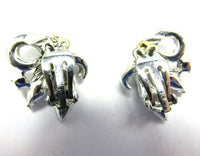 Vintage 1960s Signed Lisner Clear Diamante Floral Earrings - Back - Thumbnail