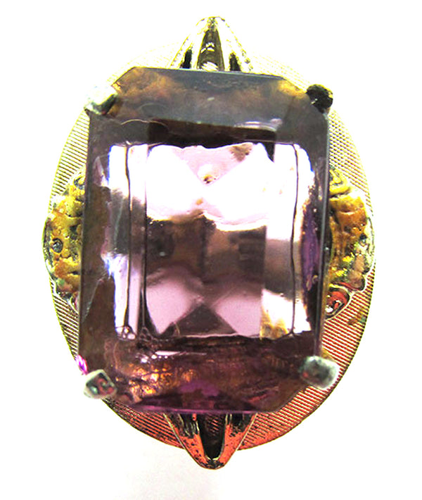 Signed Rare Whiting & Davis Vintage 1950s Purple Rhinestone Ring - Front