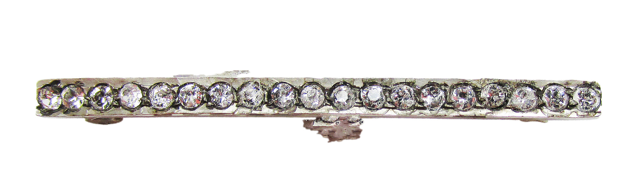 Antique 1920s Sterling Silver and Sparkling Clear Rhinestone Bar Pin