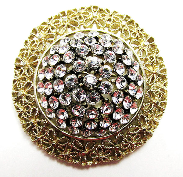 Karu Arke Vintage 1950s Clear Rhinestone Gold Dome Pin - Front
