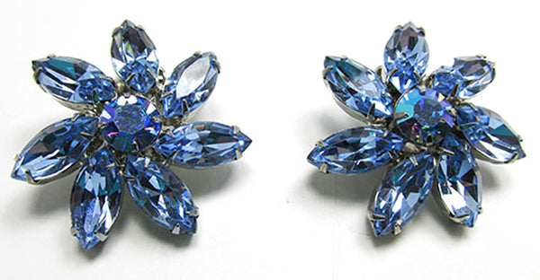 Weiss Vintage 1950s Sapphire Blue Rhinestone Floral Earrings - Front