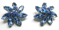 Weiss Vintage 1950s Sapphire Blue Rhinestone Floral Earrings - Front - Thumbnail