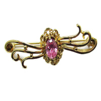 Vintage 1980s Pink Cubic Zirconia Contemporary Style Bar Pin - Frnt - Thumbnail