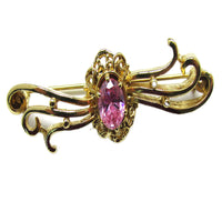 Vintage 1980s Pink Cubic Zirconia Contemporary Style Bar Pin - Close Up - Thumbnail