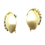 Vintage 1950s Ivory-Colored Pearl Cabochon Gold Earrings - Front