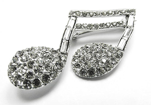 Vintage 1950s Mid-Century Clear Rhinestone Musical Note Pin - Front