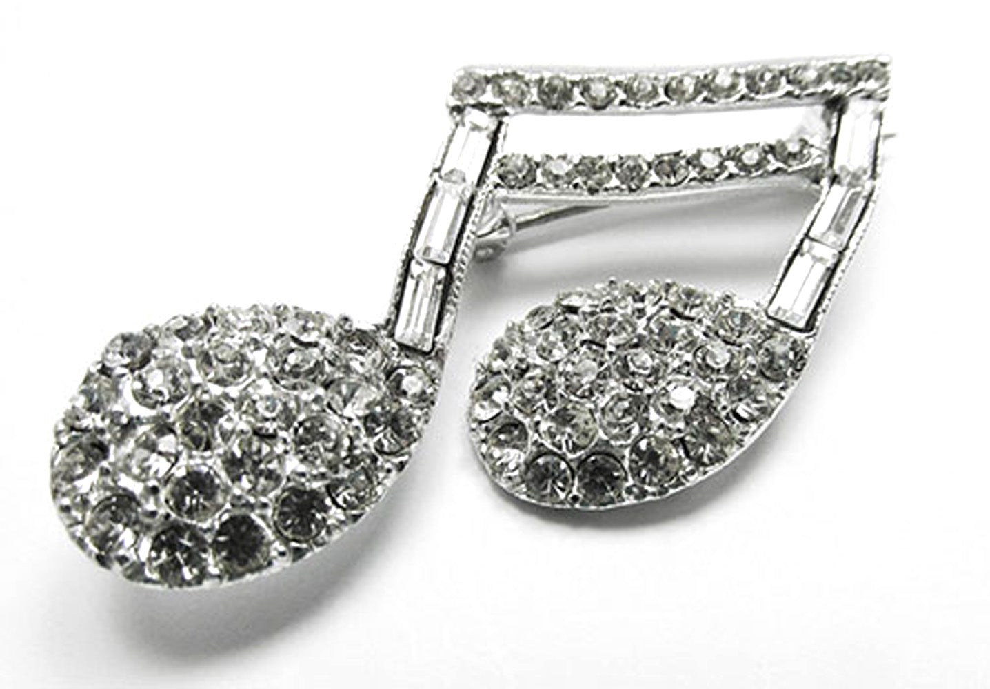 Vintage 1950s Mid-Century Clear Rhinestone Musical Note Pin - Front