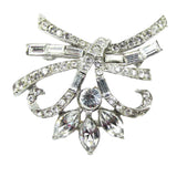 Vintage 1950s Exquisite Clear Rhinestone and Silver Tone Floral Brooch -Front