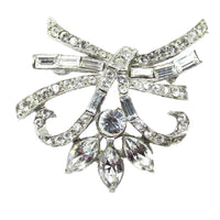 Vintage 1950s Exquisite Clear Rhinestone and Silver Tone Floral Brooch -Front - Thumbnail