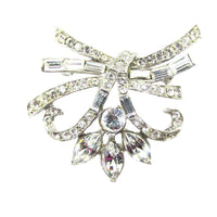 Vintage 1950s Exquisite Clear Rhinestone and Silver Tone Floral Brooch - Front  - Thumbnail