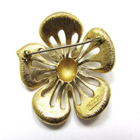 Signed 1950s Crown Trifari Mid-Century Flawless Floral Gold Pin - Back with Signature - Thumbnail