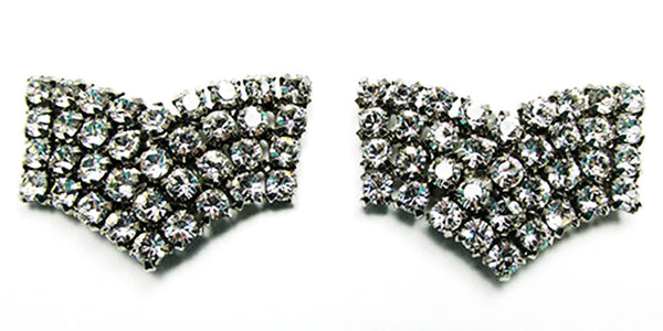 Signed Bluette Vintage 1950 Geometric Rhinestone Shoe Clips - Front