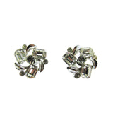 Vintage 1950s  Lisner Clear Rhinestone Silver Floral Earrings - Front