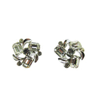 Vintage 1950s  Lisner Clear Rhinestone Silver Floral Earrings - Front - Thumbnail