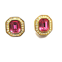 Signed Swarovski Vintage 1970s Geometric Rhinestone Earrings - Front - Thumbnail