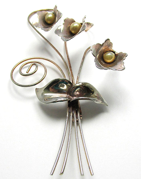 Exceptional Vintage 1940s Mid-Century Pearl Floral Bouquet Pin - Front