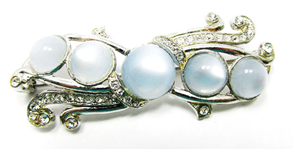 Gorgeous Vintage 1950s Blue Moonstone and Clear Rhinestone Floral Pin