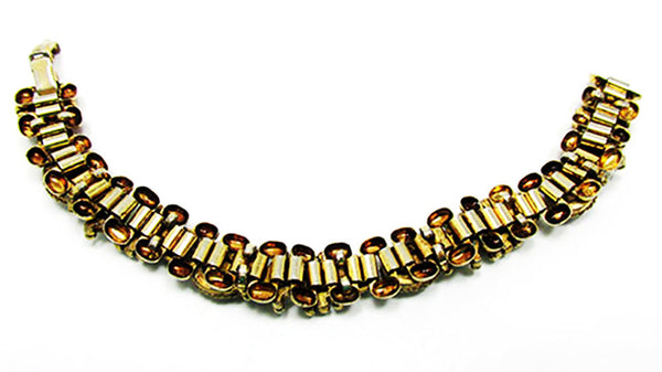 Vintage 1940s Citrine, Carnelian, and Topaz Rhinestone Link Bracelet Back