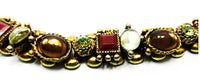 Vintage 1940s Citrine, Carnelian, and Topaz Rhinestone Link Bracelet - Close Up - Thumbnail