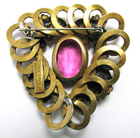 Rare Signed Style Metal Spec. Vintage 1930s Rhinestone Art Nouveau Pin - Back - Thumbnail