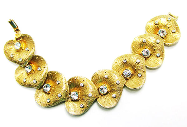 Vintage 1950s Eye-Catching Mid-Century Rhinestone Leaf Bracelet - Front