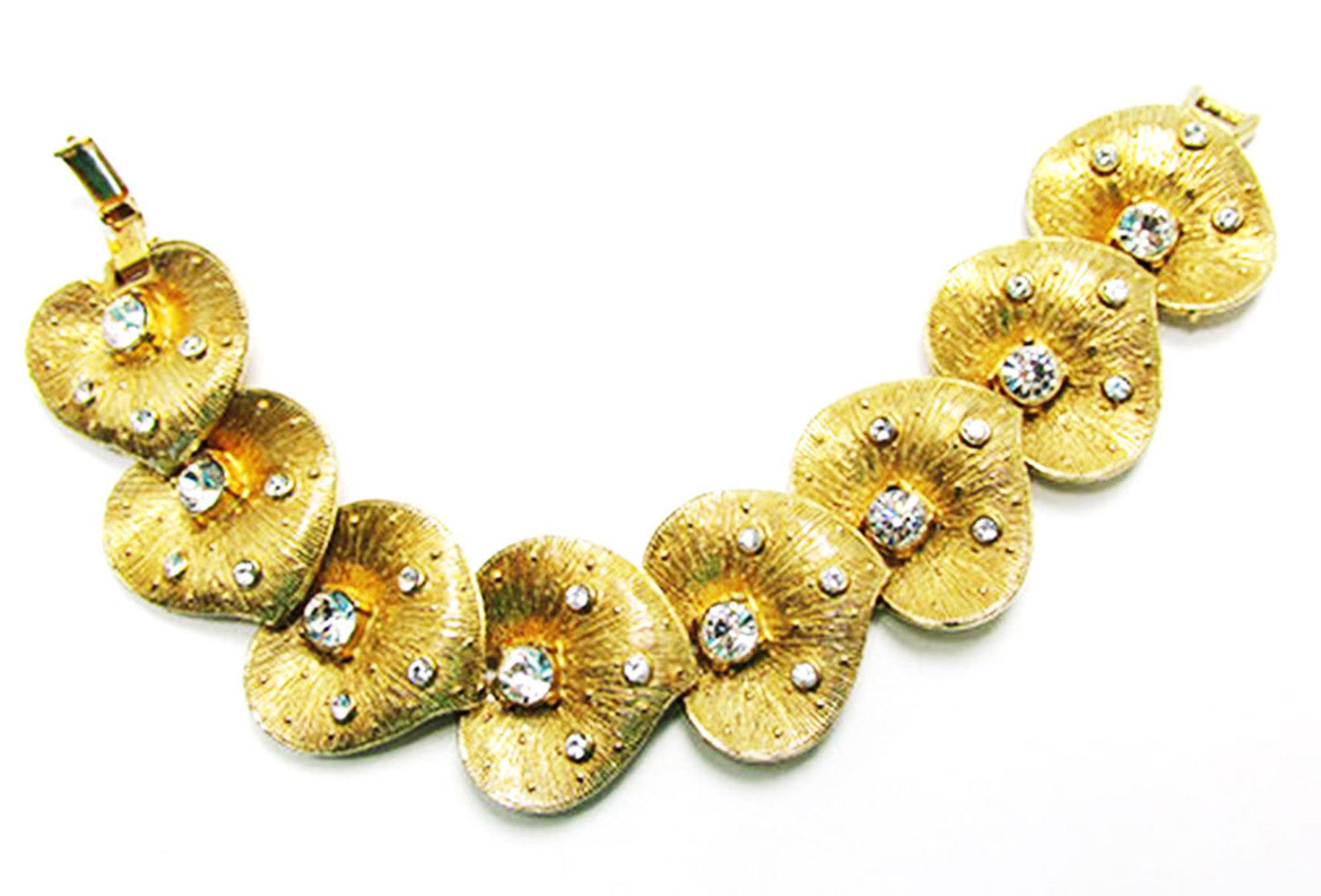 Vintage 1950s Eye-Catching Mid-Century Rhinestone Leaf Bracelet - Front