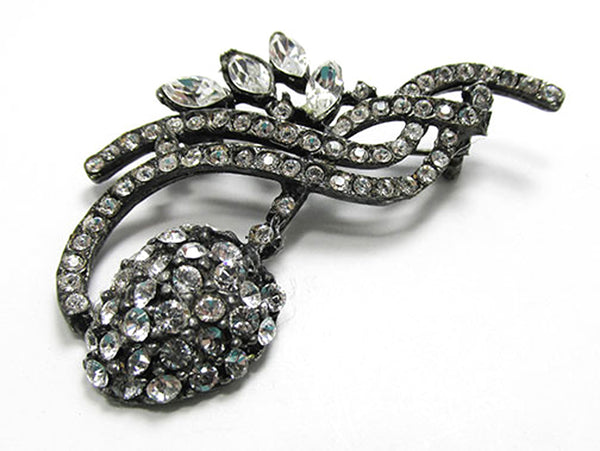 Charming 1950s Vintage Clear Rhinestone and Silver Floral Pin - Front