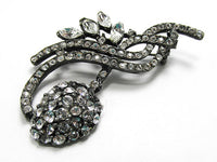 Charming 1950s Vintage Clear Rhinestone and Silver Floral Pin - Front - Thumbnail