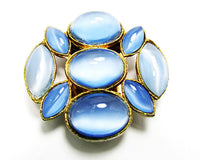 Vintage 1940s Mid-Century Blue Moonstone Cabochon Dress Clip - Front - Thumbnail