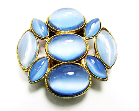 Vintage 1940s Mid-Century Blue Moonstone Cabochon Dress Clip - Front