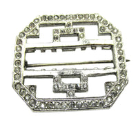 Vintage 1930s Art Deco Style Clear Rhinestone and Silver Pin - Front - Thumbnail