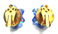 Sparkling Vintage 1960s Mid-Century Sapphire Blue Crystal Earrings - Back - Thumbnail