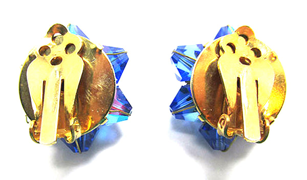 Sparkling Vintage 1960s Mid-Century Sapphire Blue Crystal Earrings - Back