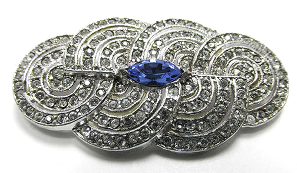 Vintage 1950s Mid-Century Rhinestone and Silver Toned Swirl Pin  Front
