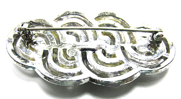 Vintage 1950s Mid-Century Rhinestone and Silver Toned Swirl Pin - Back