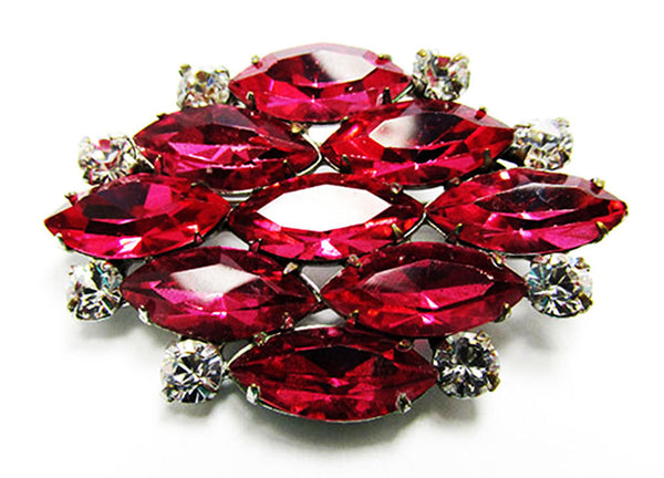 Elegant Vintage 1950s Mid-Century Retro Pink Rhinestone Geometric Pin - Front