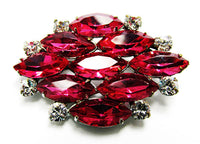 Elegant Vintage 1950s Mid-Century Retro Pink Rhinestone Geometric Pin - Front - Thumbnail