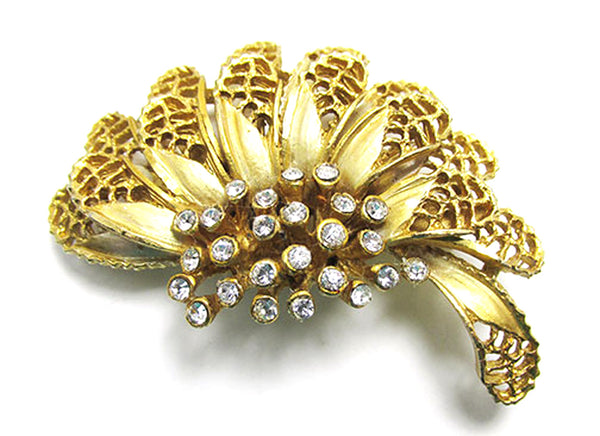 Signed BSK Vintage 1950s Avant-garde Rhinestone Floral Pin - Front