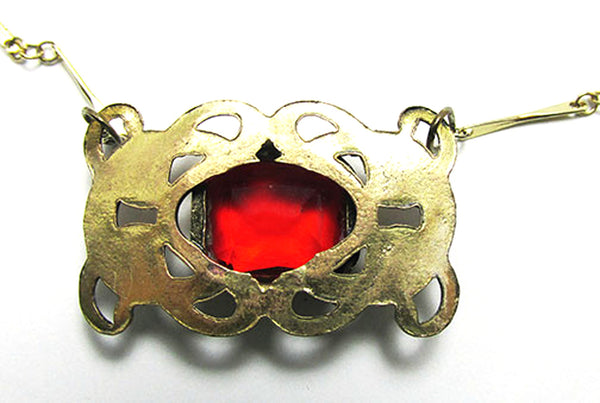 Vintage 1930s Czechoslovakia Brass Art Nouveau Rhinestone Necklace - Back