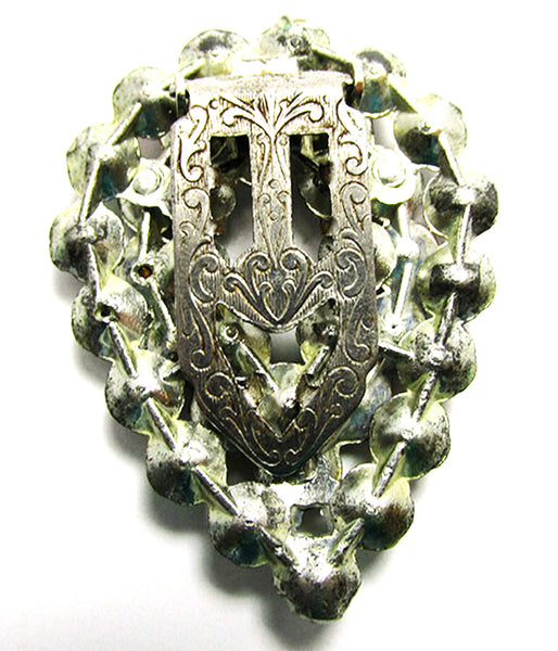 1930s Vintage Art Deco Multicolored Rhinestone Pot Metal Dress Clip - Back