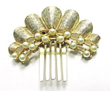 Vintage 1960s Mid-Century Contemporary Style Pearl and Gold Hair Comb - Front