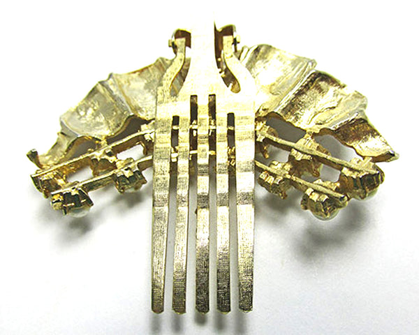 Vintage 1960s Mid-Century Contemporary Style Pearl and Gold Hair Comb - Back