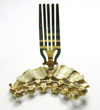 Vintage 1960s Mid-Century Contemporary Style Pearl and Gold Hair Comb - Back - Thumbnail