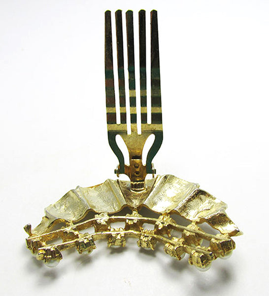 Vintage 1960s Mid-Century Contemporary Style Pearl and Gold Hair Comb - Back