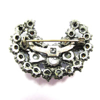 Attractive 1950s Vintage Crescent Shaped Blue and Clear Diamante Pin - Back - Thumbnail