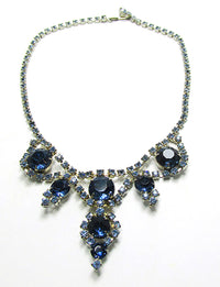 Vintage 1950s Gorgeous Sapphire Blue Rhinestone Necklace - Front - Thumbnail