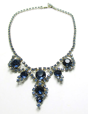 Vintage 1950s Gorgeous Sapphire Blue Rhinestone Necklace - Front