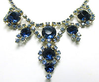 Vintage 1950s Gorgeous Sapphire Blue Rhinestone Necklace - Close Up - Thumbnail