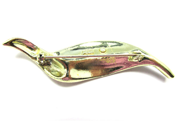 1960s Signed Coro Designer Vintage Mid-Century Diamante Leaf Pin - Back