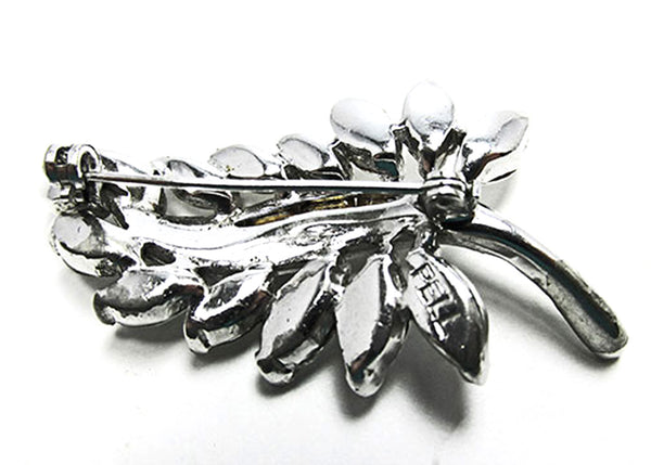 Signed Pell Vintage 1950s Mid-Century Clear Rhinestone Leaf Pin - Back